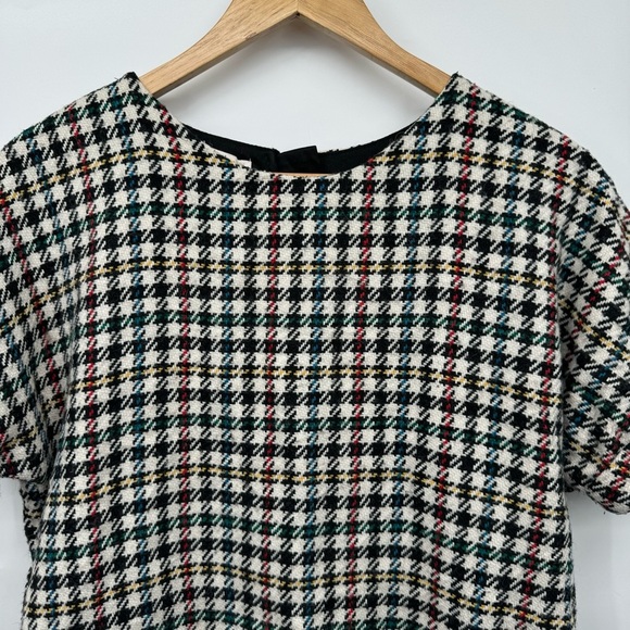 Zara Houndstooth Fringe Oversized Shift Dress Wool Velvet Women’s XS Retro Glam - Picture 5 of 13